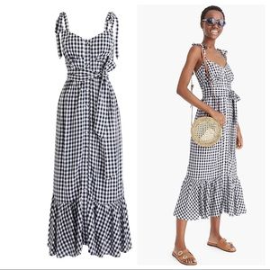 JCREW NAVY GINGHAM BUTTON-FRONT MIDI DRESS